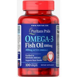 Omega-3 Olio di Pesce, Puritan's Pride, 1000 mg, 300 mg di Attivo, 100 Capsule