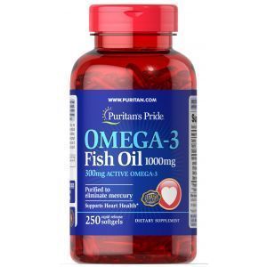 Omega-3 Olio di Pesce, Puritan's Pride, 1000 mg, 300 mg di Attivo, 250 Capsule