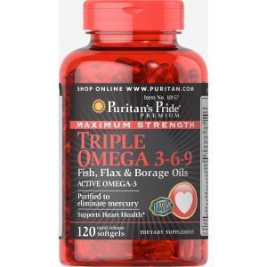 Omega 3-6-9, Omega 3-6-9 Pesce, Puritan's Pride, Olio di Lino e Borragine, 120 Capsule