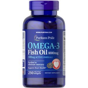 Omega-3 Olio di Pesce, Puritan's Pride, 1000 mg, 300 mg di Attivo, 250 Capsule