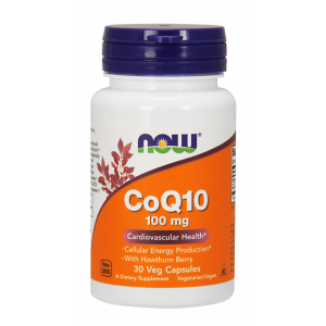 Коэнзим Q10, Coenzyme Q10, Now Foods, с ягодами боярышника, 100 мг, 30 вегетарианских капсул