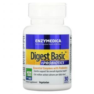 Ферменты и пробиотики, Digest Basic + Probiotics, Enzymedica, 30 капсул
