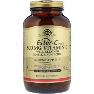 Витамин С плюс, Ester-C Plus, Solgar, 500 мг, 250 растительных капсул
