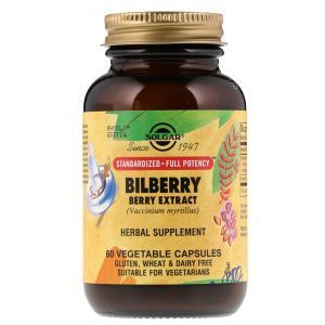 Черника для зрения, Bilberry Berry, Solgar, экстракт, 60 капсул (Default)