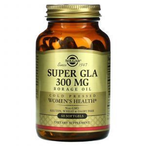 Гамма-линоленовая кислота, масло огуречника, Super GLA, Solgar, женское здоровье, 300 мг, 60 гелевых капсул
