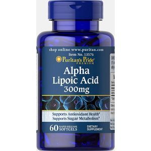Альфа-липоевая кислота, Alpha Lipoic Acid, Puritan's Pride, 300 мг, 60 гелевых капсул 