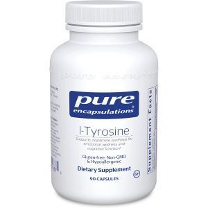 L-Тирозин, l-Tyrosine, Pure Encapsulations, для сна, поддержки щитовидной железы, когнитивного здоровья и памяти, 90 капсул