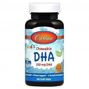 Рыбий жир для детей, Kids Chewable DHA, Carlson Labs, апельсин, 100 мг, 60 капсул	