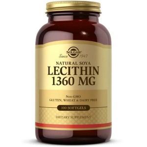 Лецитин соевый, Soya Lecithin, Solgar, натуральный, 1360 мг, 100 гелевых капсул