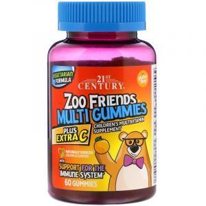 Multivitaminico per bambini con vitamina C, Zoo Friends Multi Gummies, Plus Extra C, 21st Century, 60 Gummies