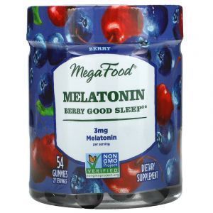 Мелатонин, Melatonin Berry Good Sleep, MegaFood, вкус ягод, 1,5 мг, 54 жевательных конфеты