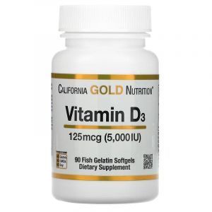 Витамин Д3, Vitamin D3, California Gold Nutrition, 125 мкг (5,000 МЕ), 90 рыбных желатиновых капсул
