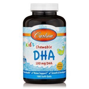 Olio di pesce per bambini, DHA masticabile per bambini, Carlson Labs, Arancia, 100 mg, 180 capsule molli