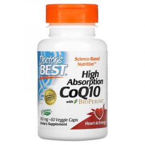 Коэнзим Q10, CoQ10 with BioPerine, Doctor's Best, биоперин, 100 мг, 60 капс