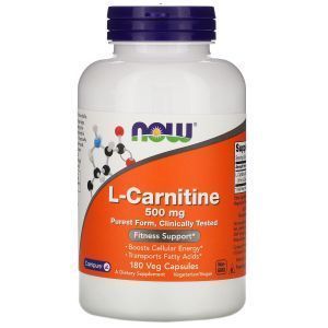 L-карнитин, L-Carnitine, Now Foods, 500 мг, 180 вегетарианских капсул
