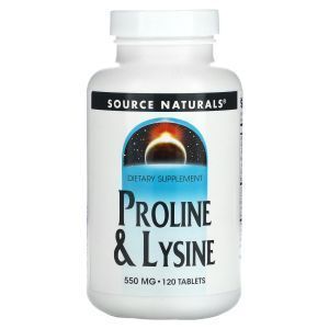 Лизин Пролин, L-Proline L-Lysine, Source Naturals, 550 мг, 120 таблеток