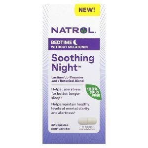 Успокаивающее средство, Soothing Night, Natrol, перед сном, без мелатонина, 30 капсул