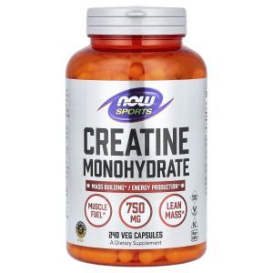 Креатин моногидрат, Creatine Monohydrate, NOW Foods, Sports, 4500 мг, 240 вегетарианских капсул (750 мг на капсулу)