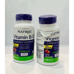 Vitamina B12, Aroma Fragola, Vitamina B-12, Natrol, 5.000 mcg, 100 Compresse