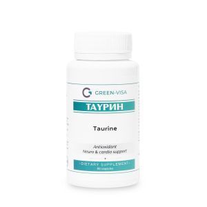 Таурин, Taurine, Грин-Виза, антиоксидантная нейро- и кардиоподдержка, 90 капсул
