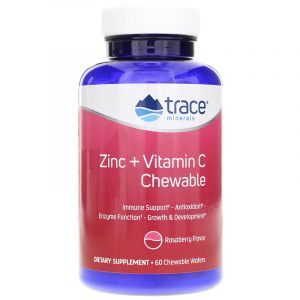 Цинк + витамин С, Zinc + Vitamin C, Trace Minerals Research, вкус малины, 60 жевательных вафель